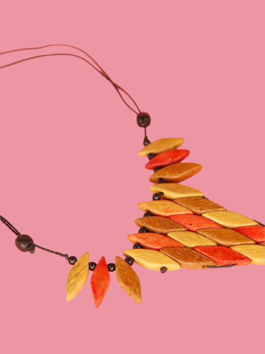 Geometric wooden bib statement necklace