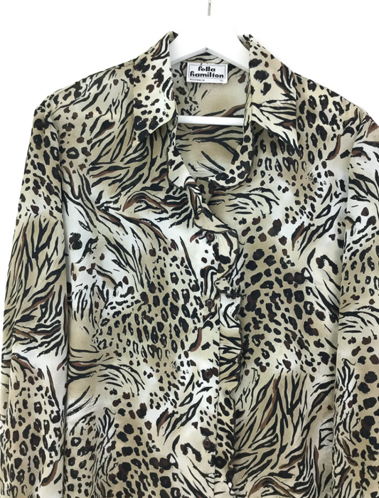 Leopard animal print ruffle button down shirt