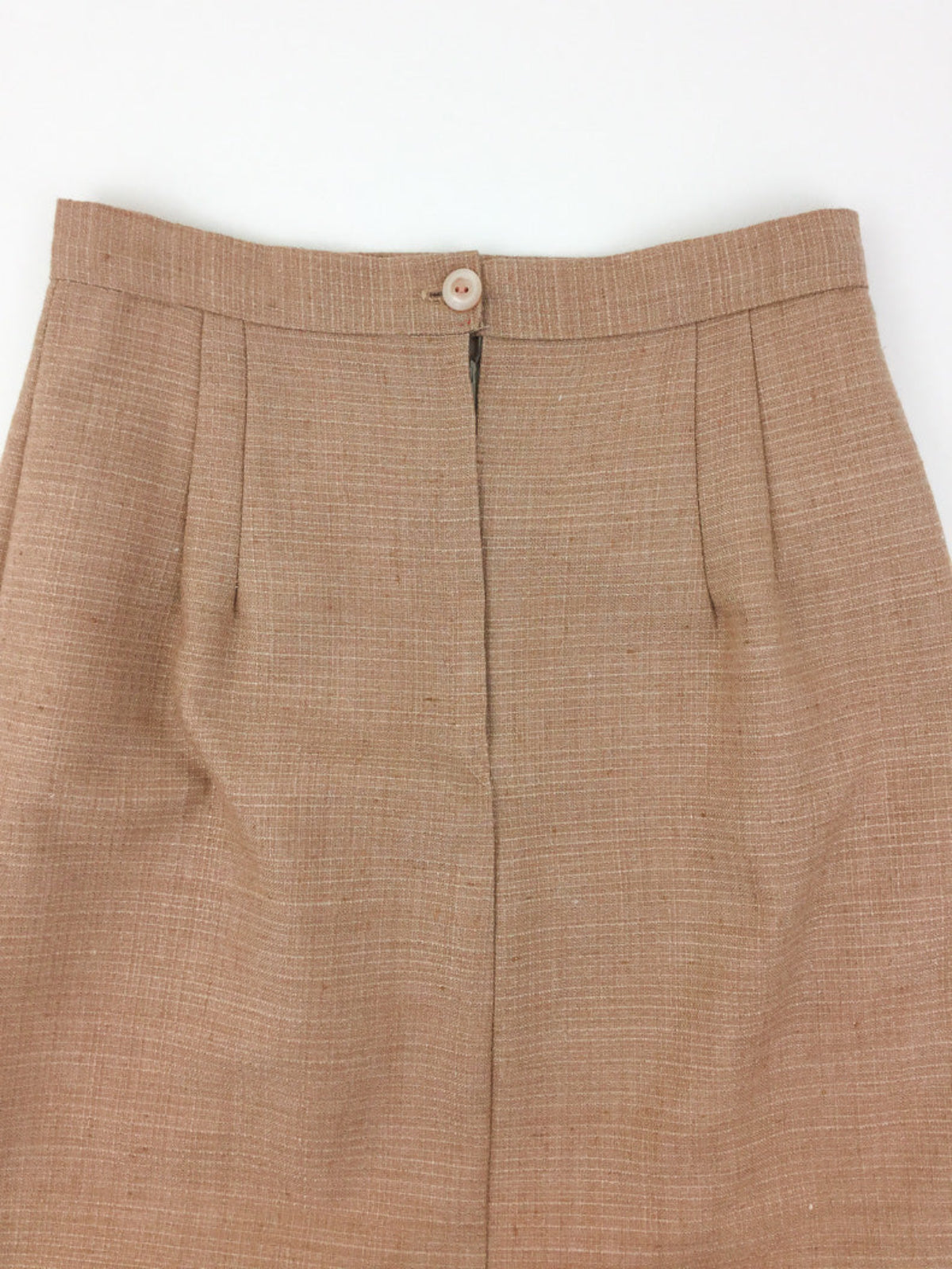 Vintage tailored straight midi pencil skirt in thick linen flax fabric in a neutral camel colour