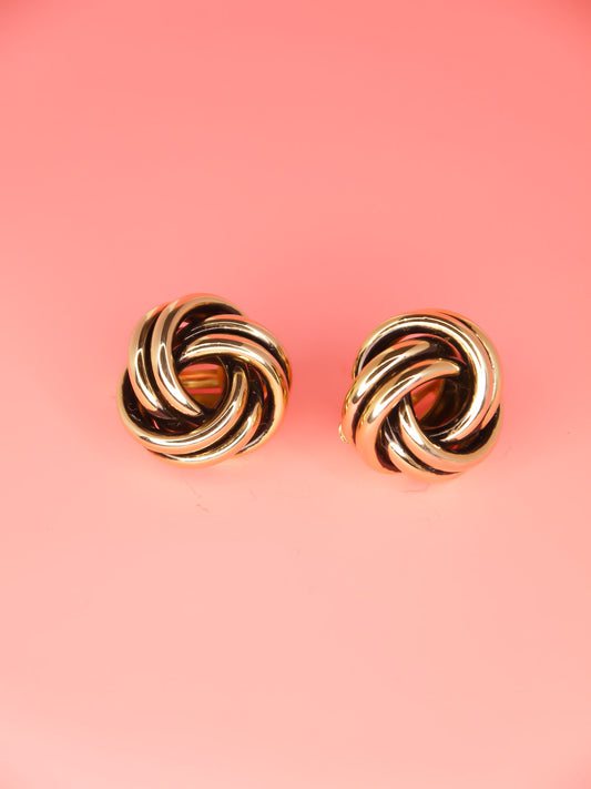 Vintage 80's gold tone and black knot swirl clip on earrings