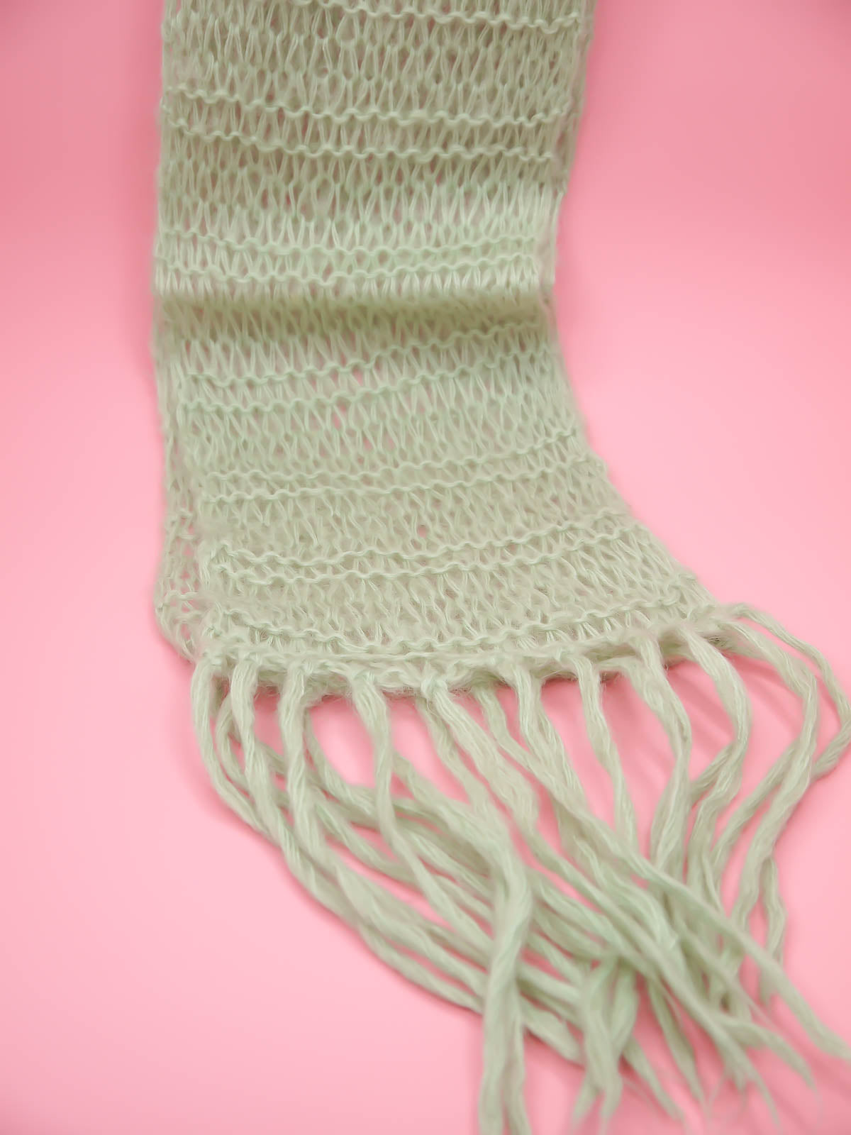 Mint green loop knit fringed wool scarf