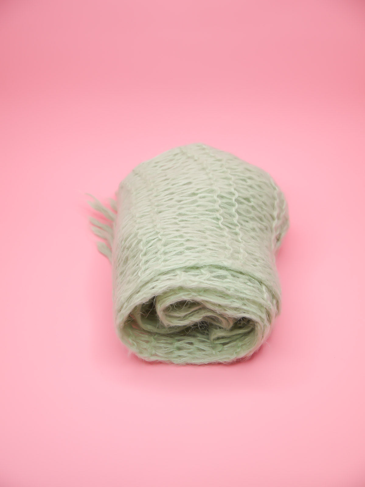 Mint green loop knit fringed wool scarf