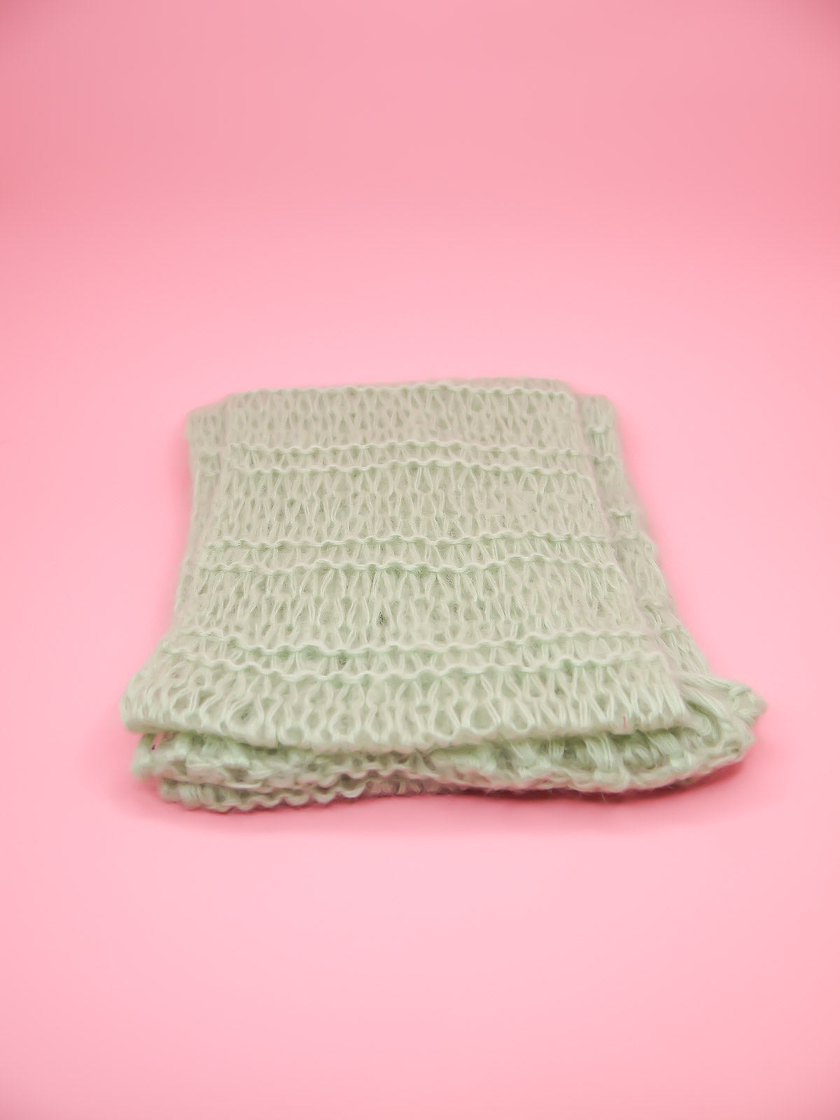 Mint green loop knit fringed wool scarf