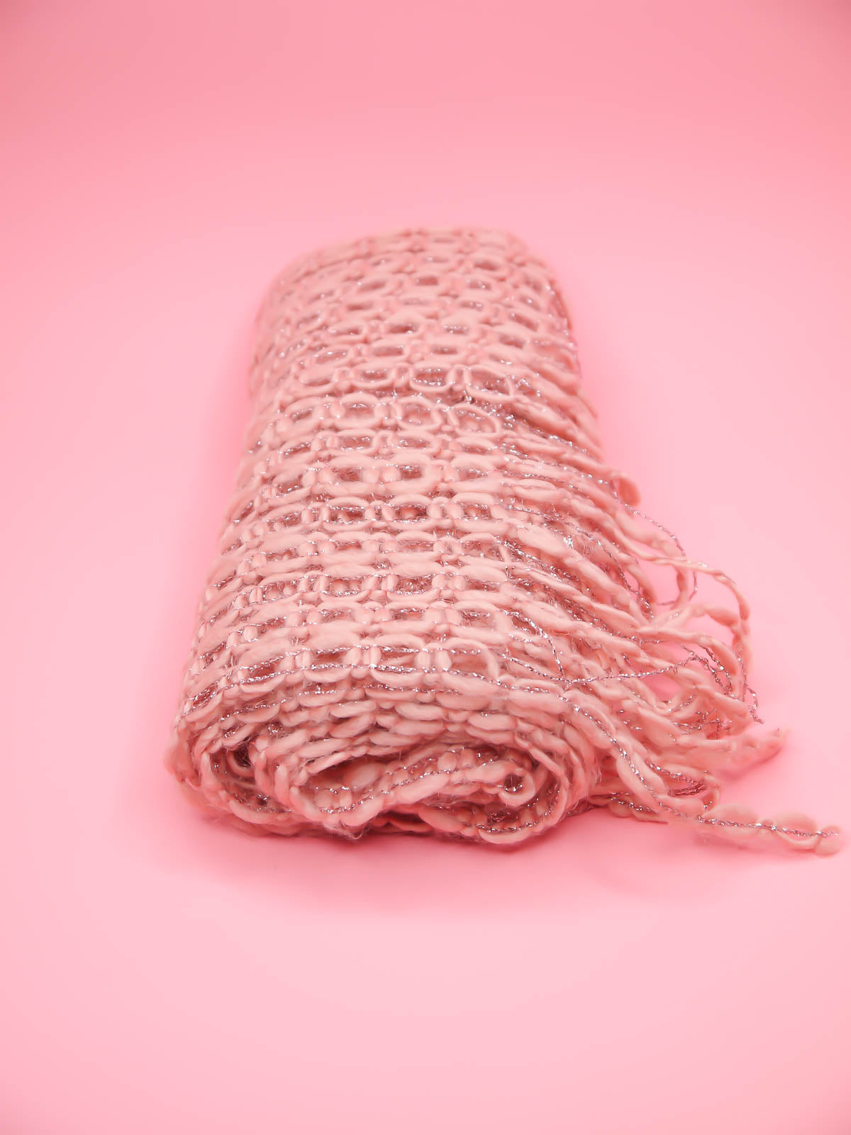 Pink metallic loop fringe knit scarf