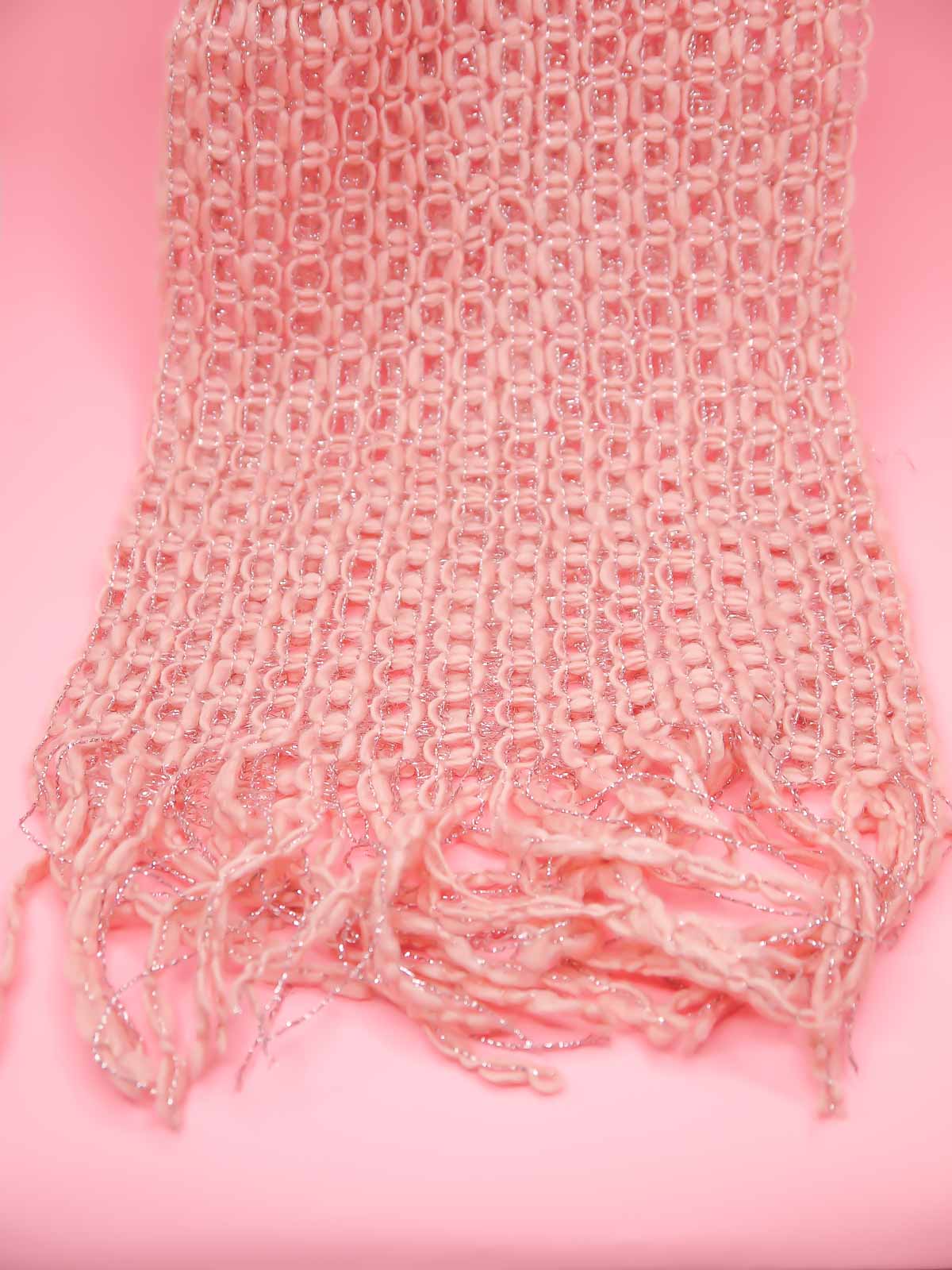 Pink metallic loop fringe knit scarf