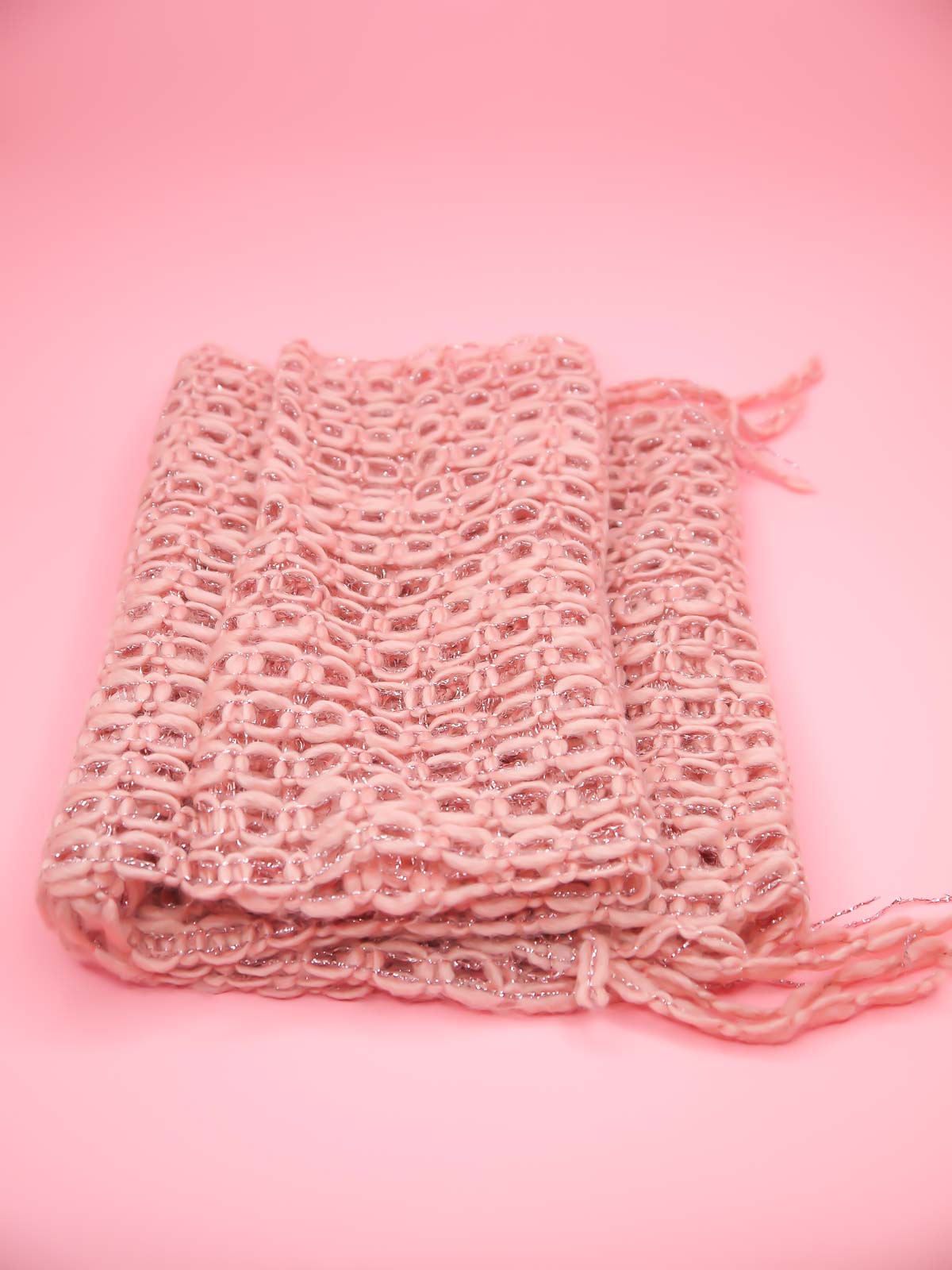 Pink metallic loop fringe knit scarf