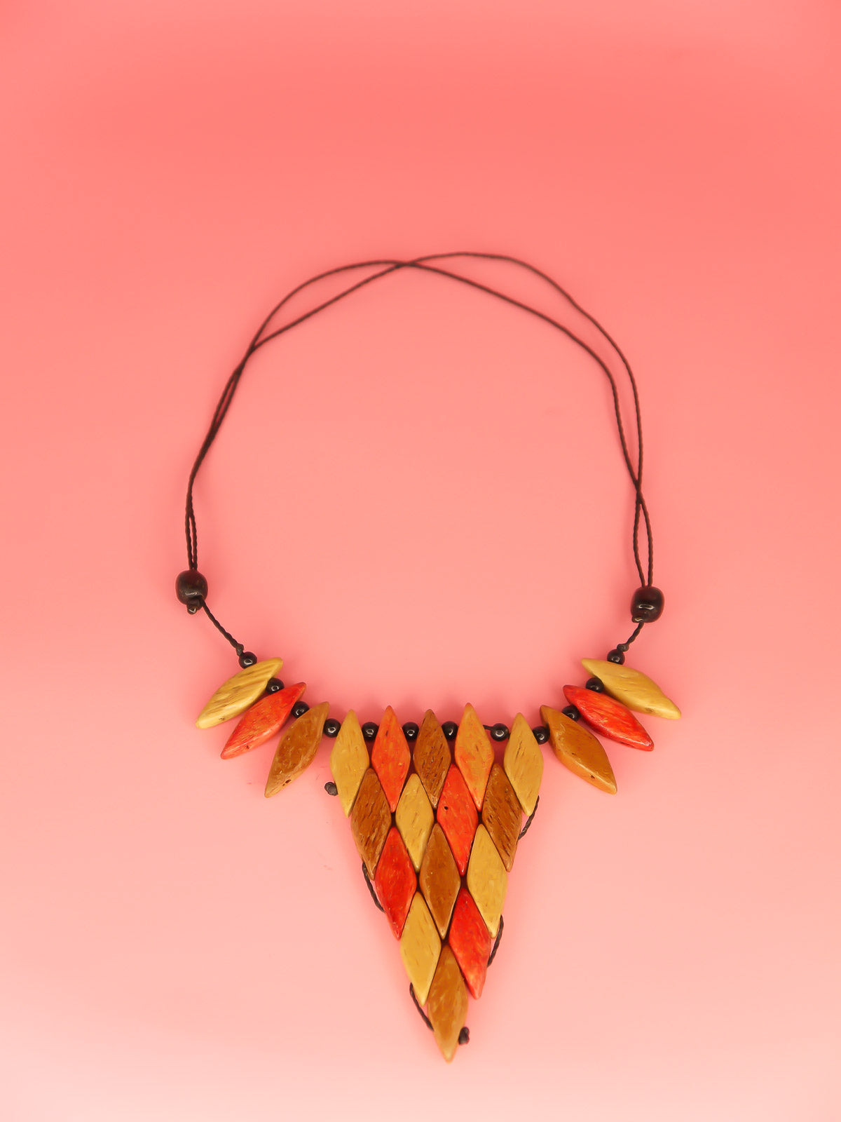 Geometric wooden bib statement necklace