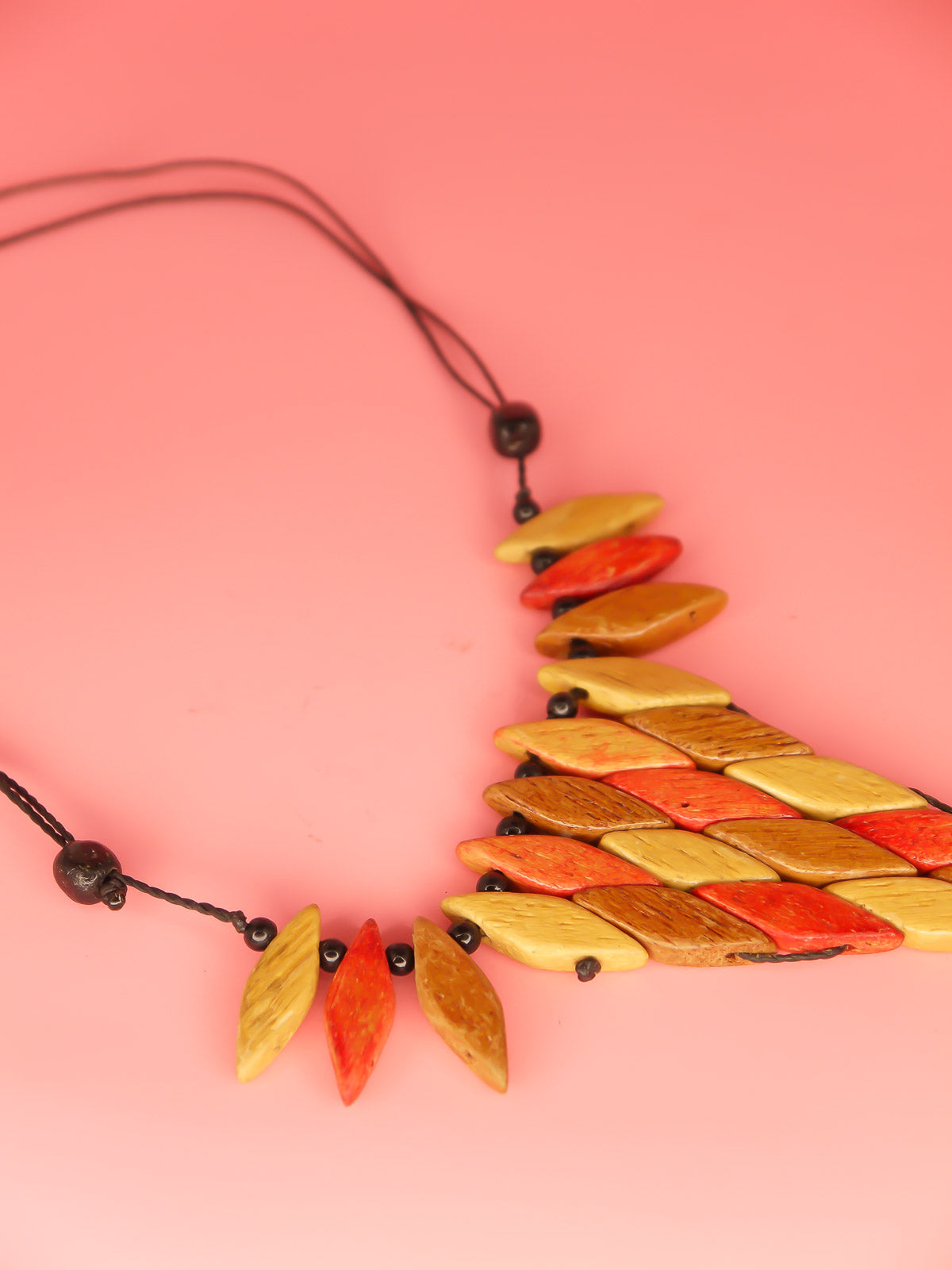 Geometric wooden bib statement necklace