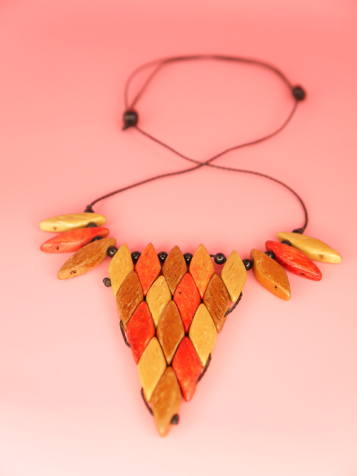 Geometric wooden bib statement necklace