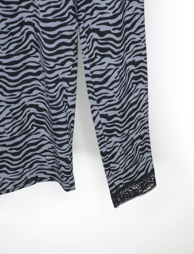 Grey & black animal print long sleeve stretch top