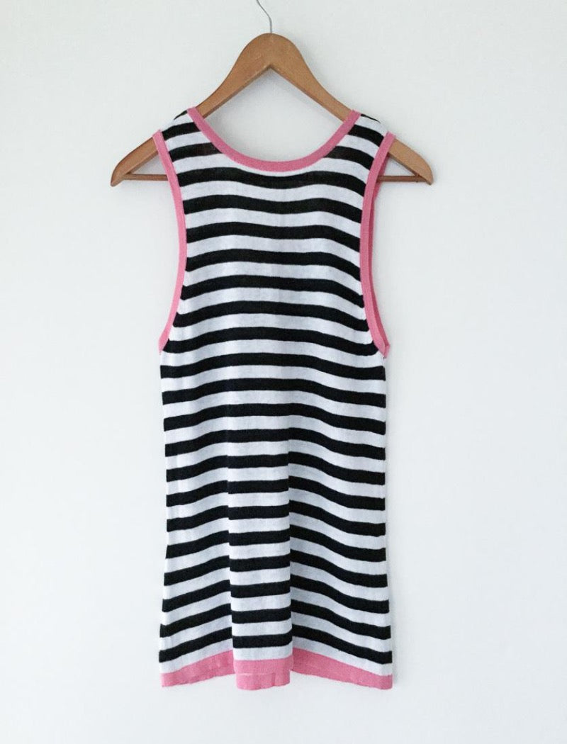 Black & white striped knit sleeveless tank top