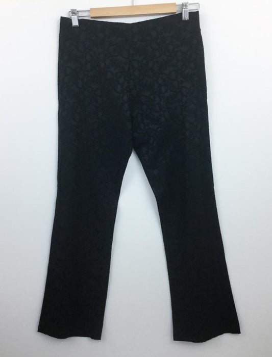 Black straight leg damask stretch pants