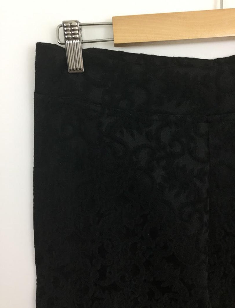 Black straight leg damask stretch pants