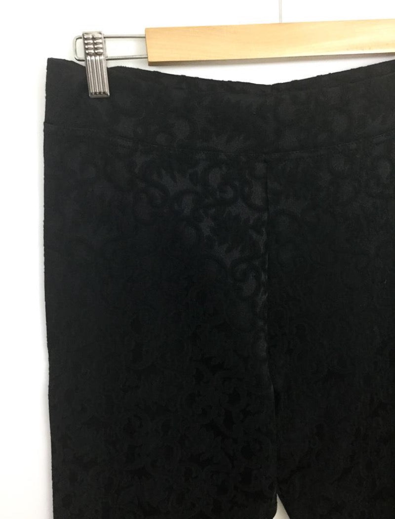 Black straight leg damask stretch pants