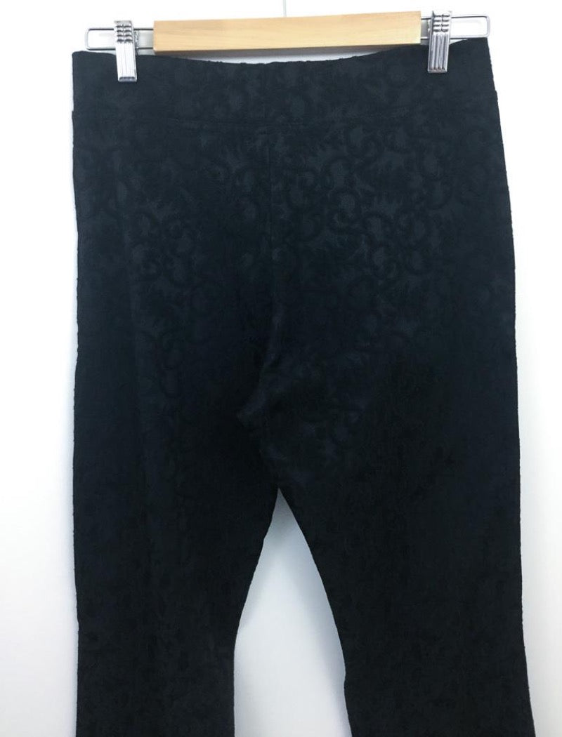 Black straight leg damask stretch pants