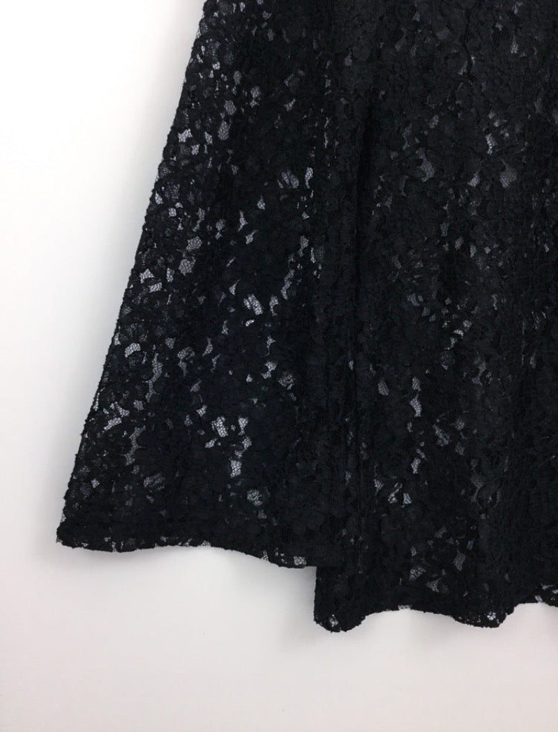 Vintage 90's black lace shirt with bell sleeves , v-neck collar and buttons down the front