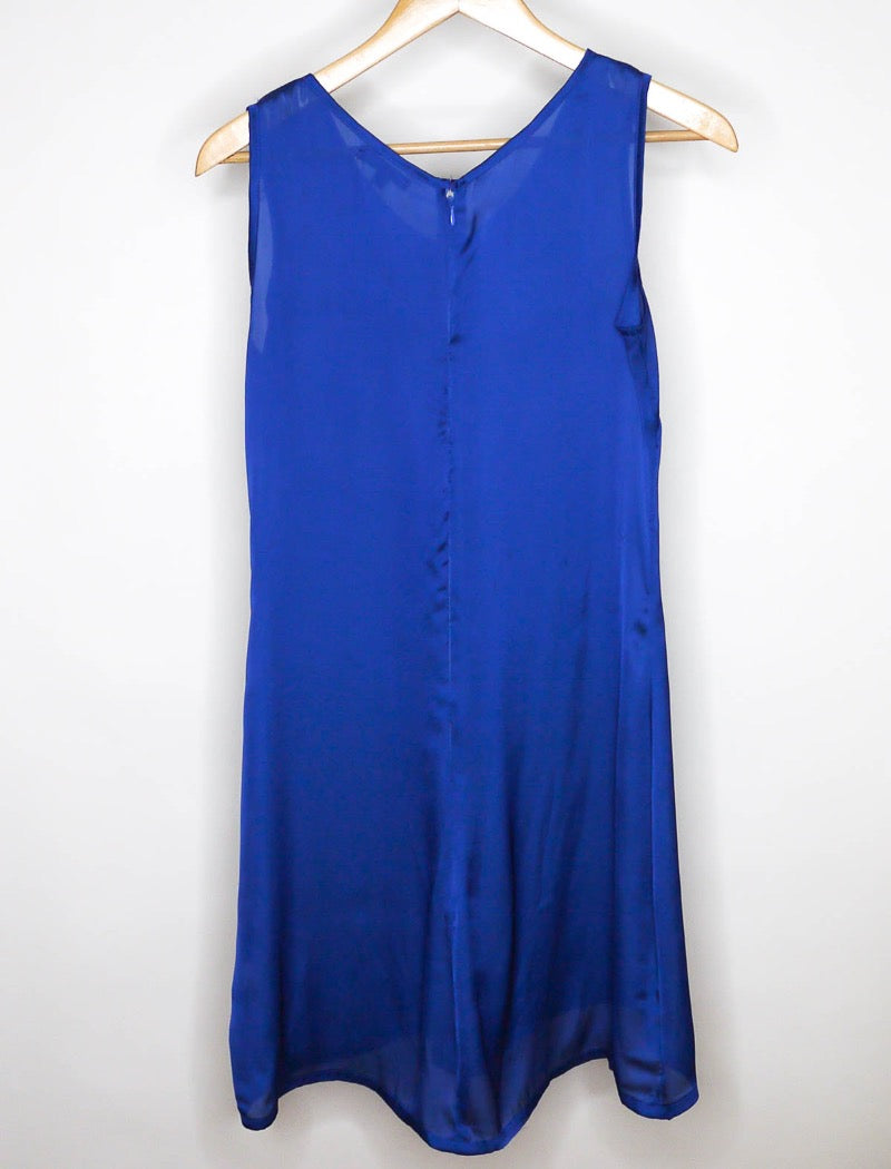 Cobalt blue ruffle front sleeveless tunic dress