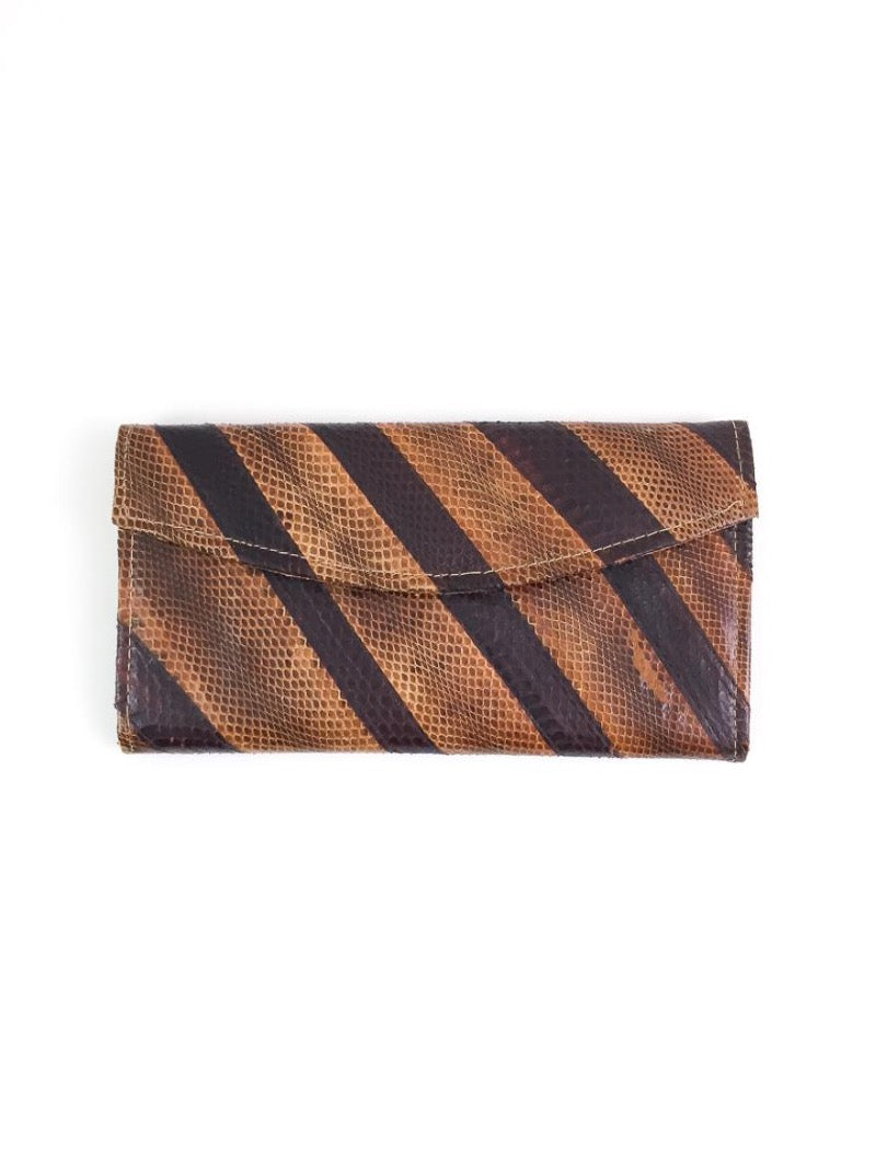 Brown faux snakeskin striped purse