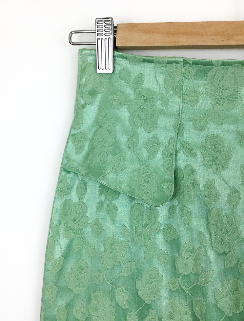 Green floral damask straight pencil skirt