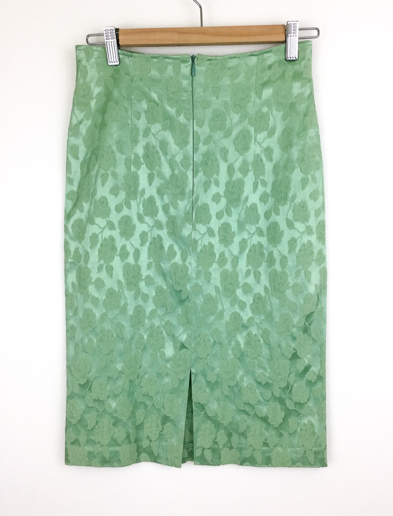 Green floral damask straight pencil skirt