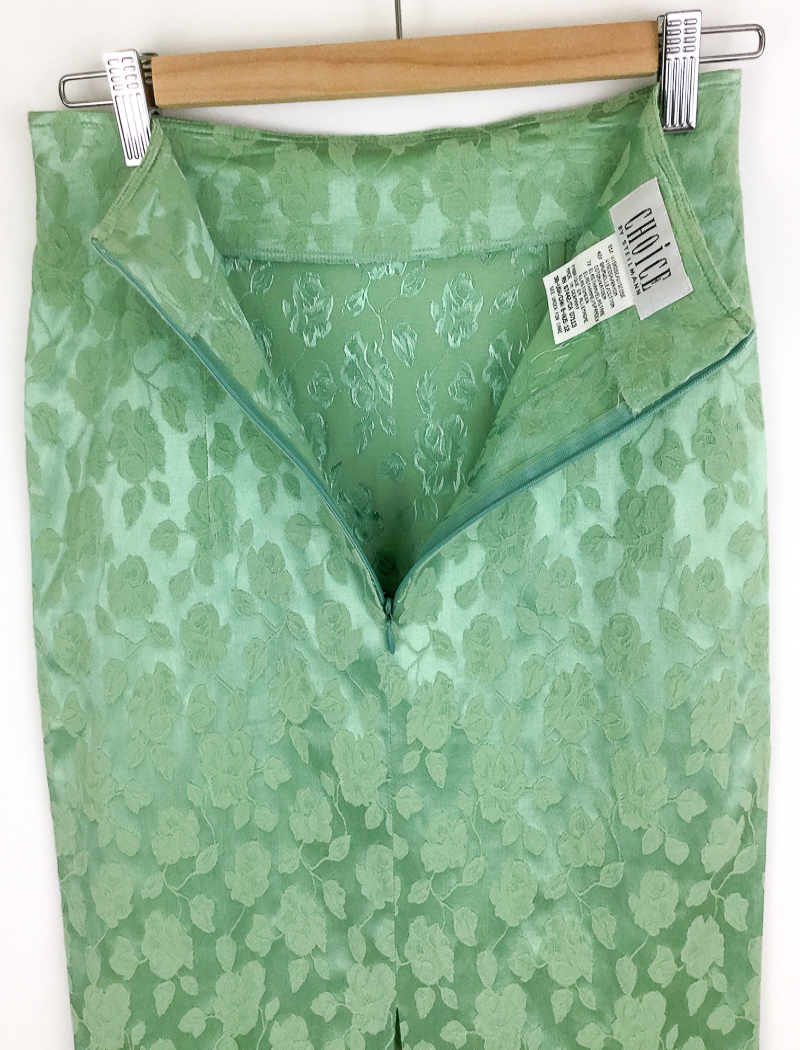 Green floral damask straight pencil skirt