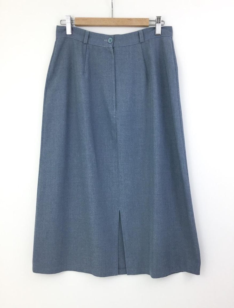 Blue grey lightweight straight midi skirt with belt loops