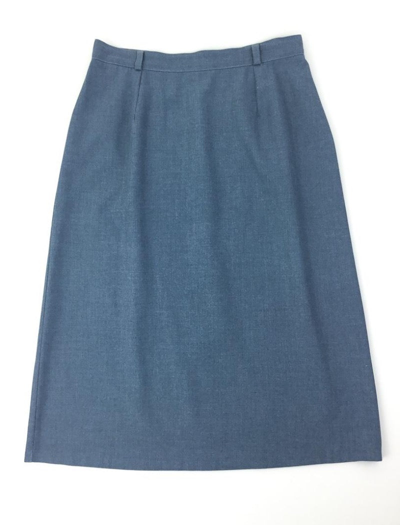 Blue grey lightweight straight midi skirt with belt loops