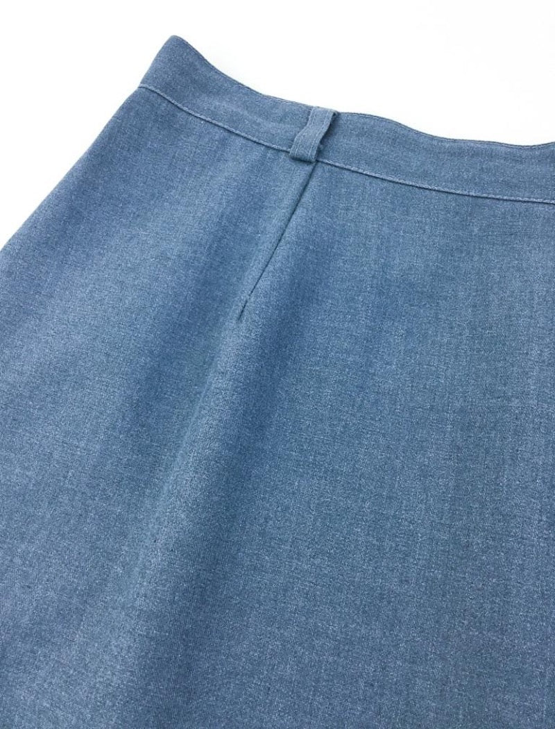 Blue grey lightweight straight midi skirt with belt loops