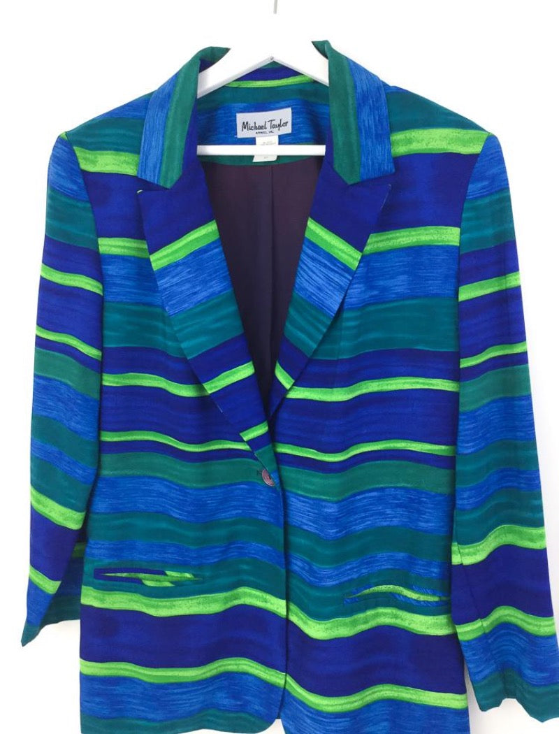 Lightweight striped blue & green blazer jacket