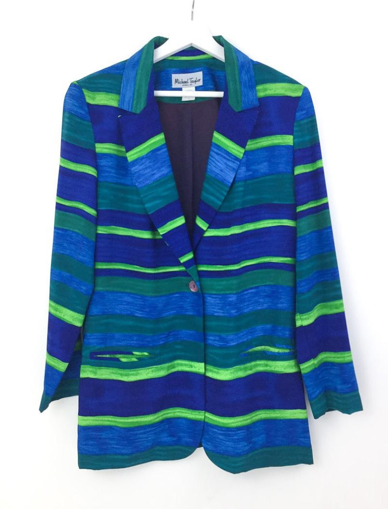 Lightweight striped blue & green blazer jacket