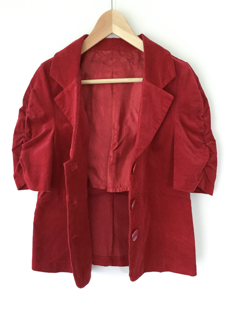 Red corduroy short sleeve jacket