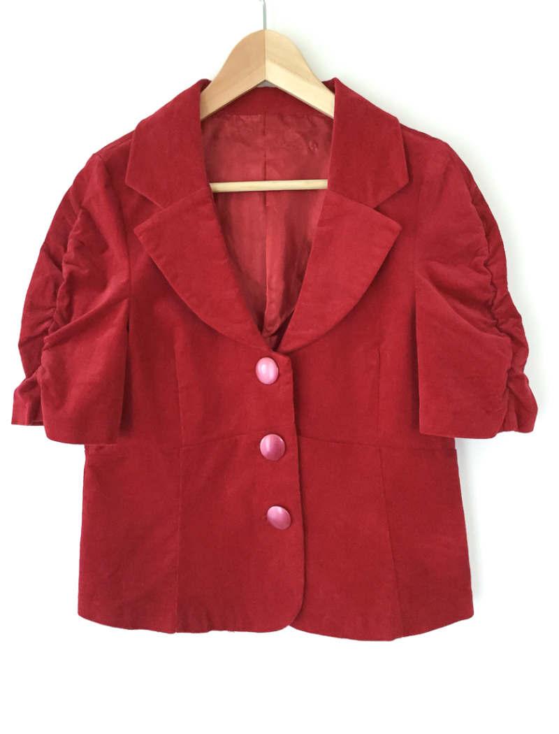 Red corduroy short sleeve jacket