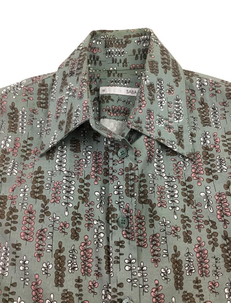 Sage printed button down shirt