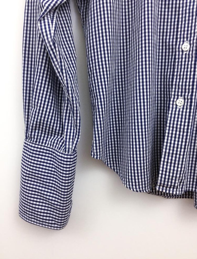 Men's blue & white gingham check slim fit cufflink shirt