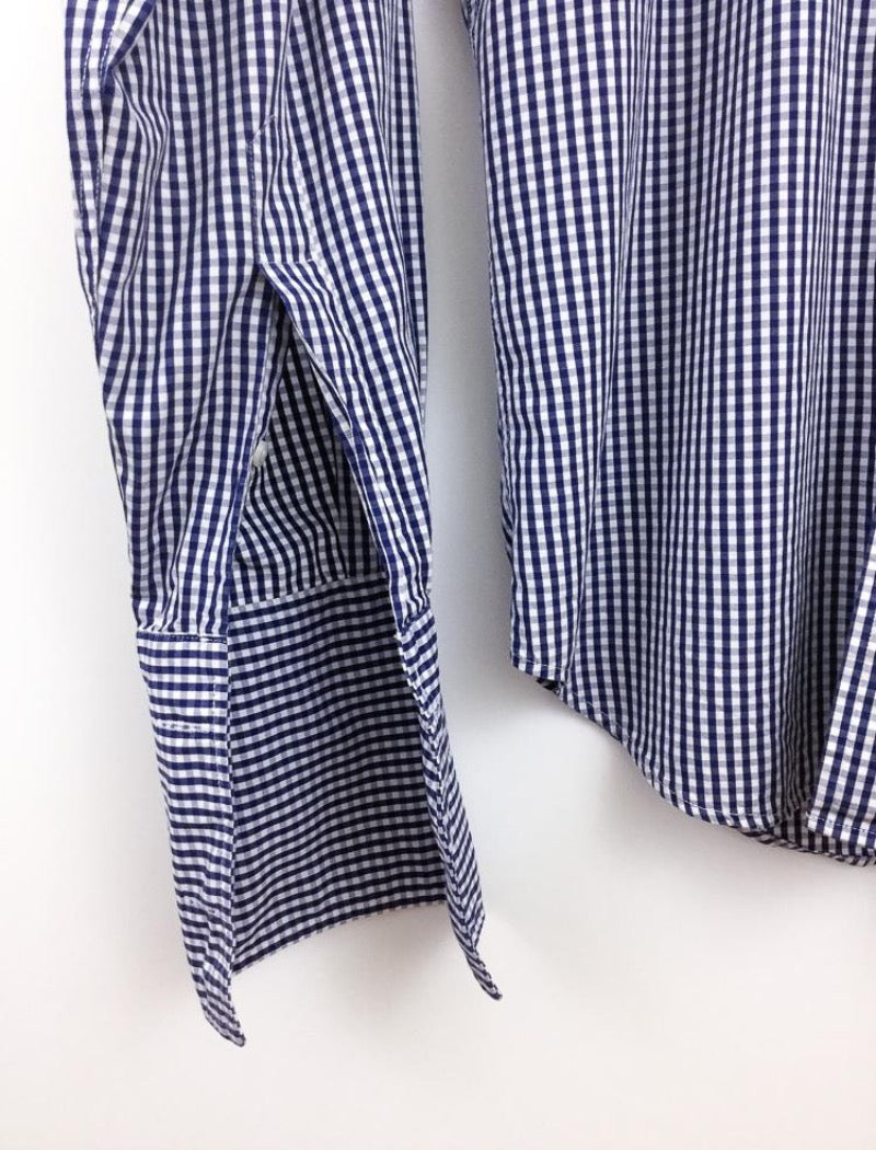 Men's blue & white gingham check slim fit cufflink shirt