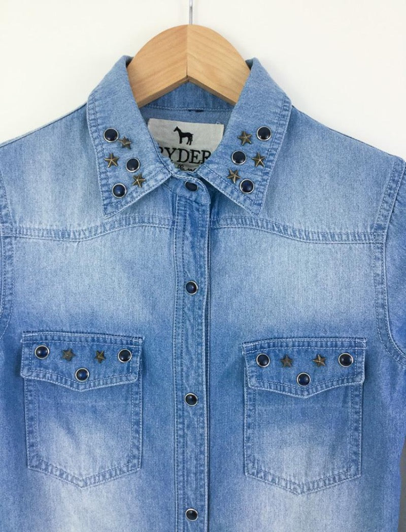Western stud blue denim shirt – Vintage at Goto