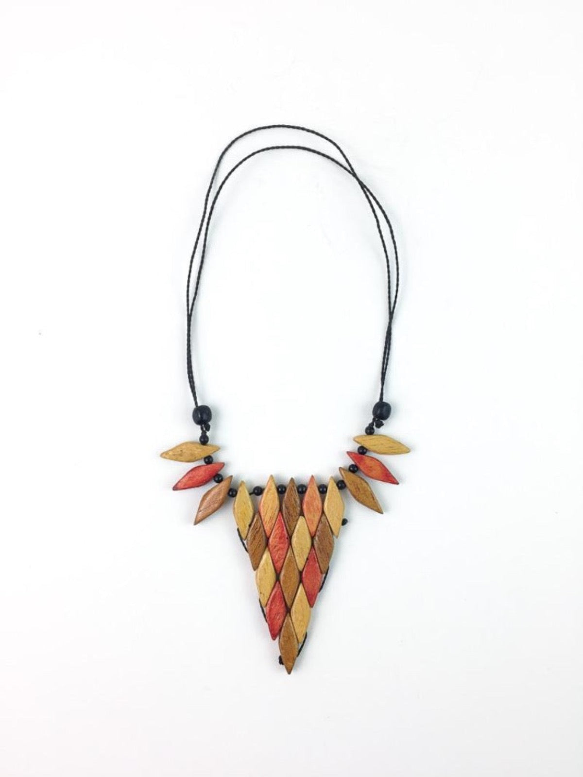 Geometric wooden bib statement necklace