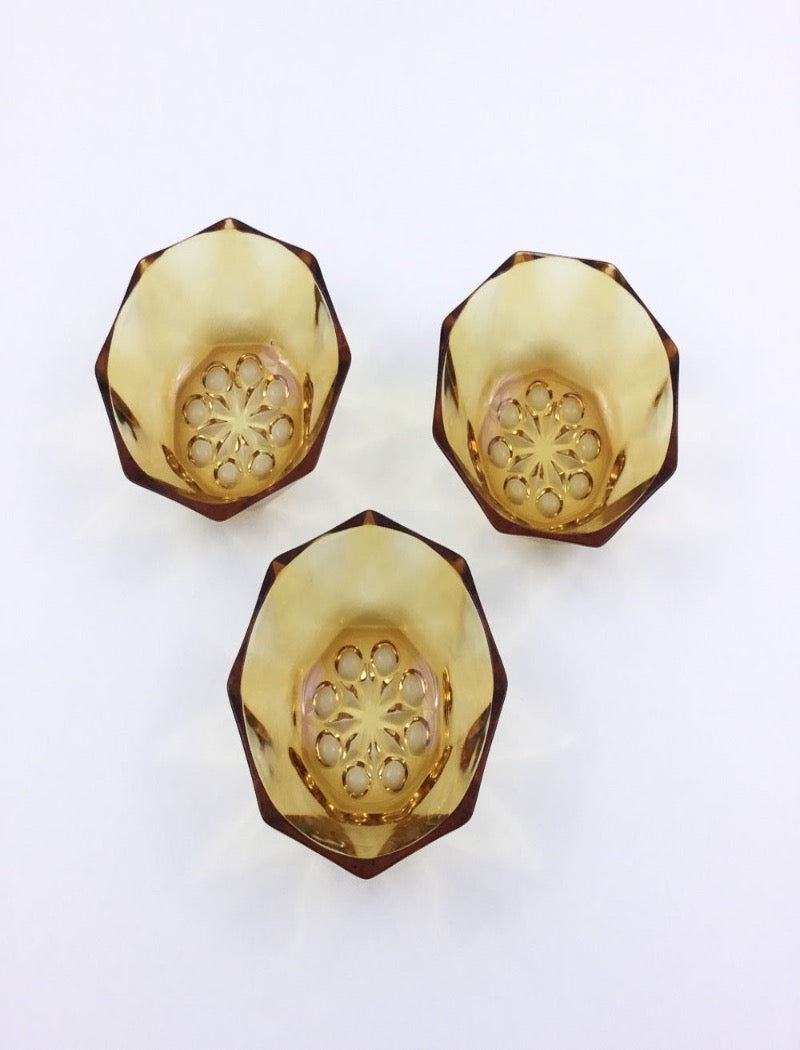 Vintage amber glass set of 3 hexagonal mini serving bowls