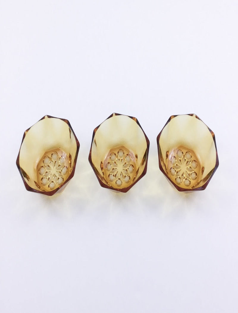 Vintage amber glass set of 3 hexagonal mini serving bowls