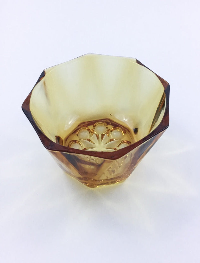 Vintage amber glass set of 3 hexagonal mini serving bowls