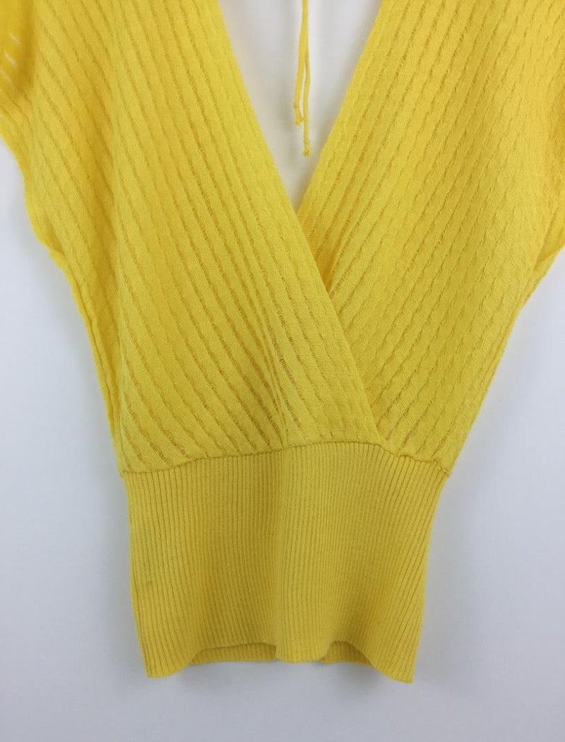 Yellow cross over striped knit top