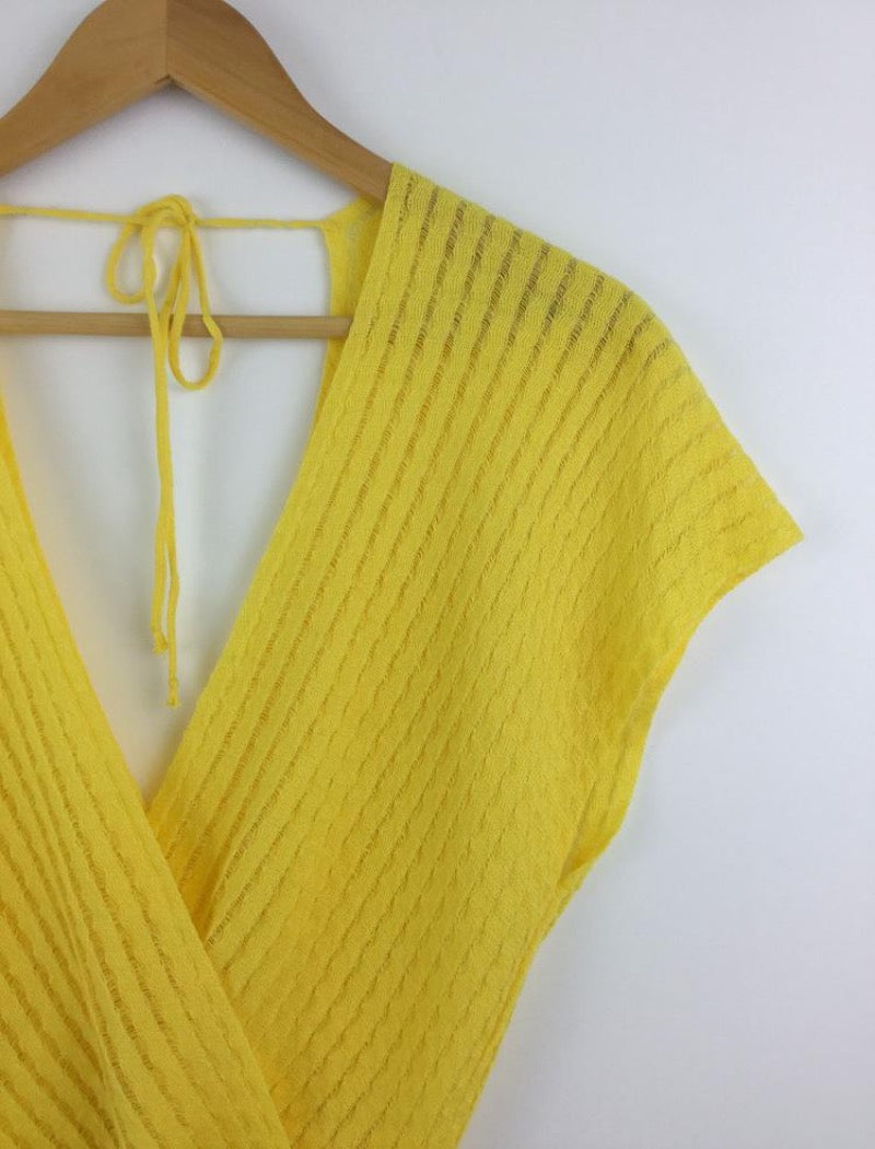 Yellow cross over striped knit top