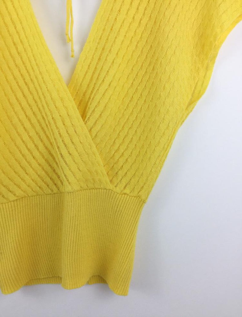 Yellow cross over striped knit top